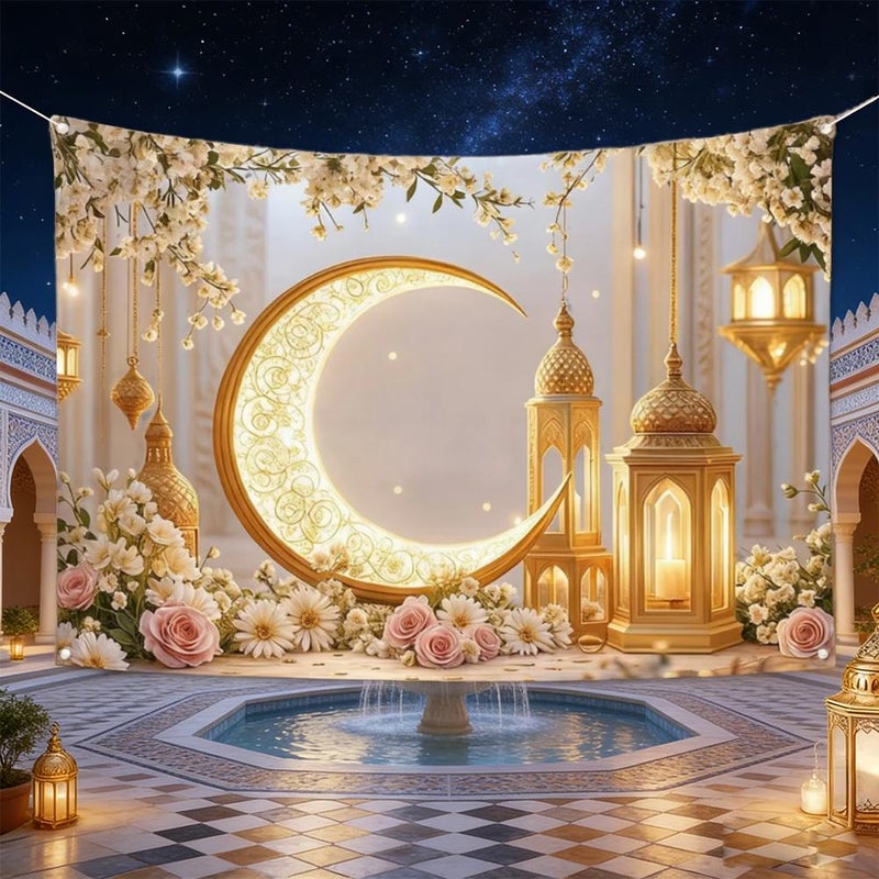 Large Ramadan Wall Cloth Decor, Ramadan Polyester Wall Hanging, Festival Backdrop for Home Celebration and Event Decoration - Image 5